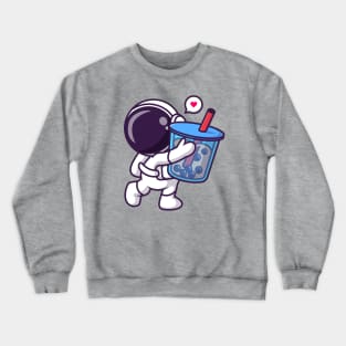 Cute Astronaut Holding Boba Milk Tea Drink Shape Cartoon Crewneck Sweatshirt